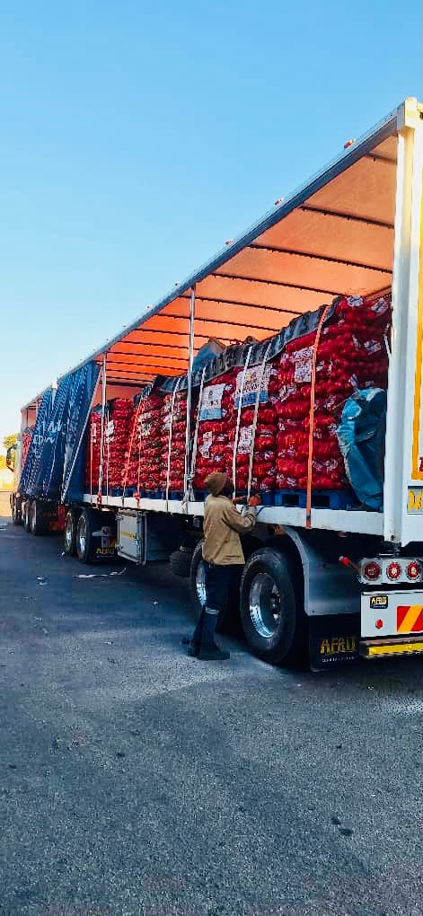 Securing a load of onions on a truck
